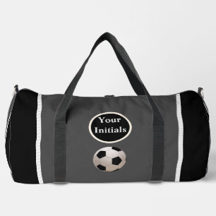 Personalise Grey Black Soccer Ball Duffle Bag