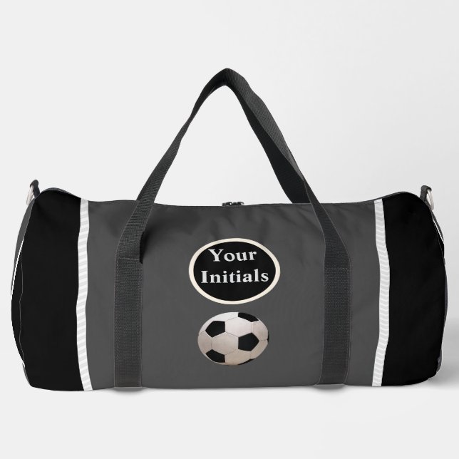 Personalise Grey Black Soccer Ball Duffle Bag (Front)
