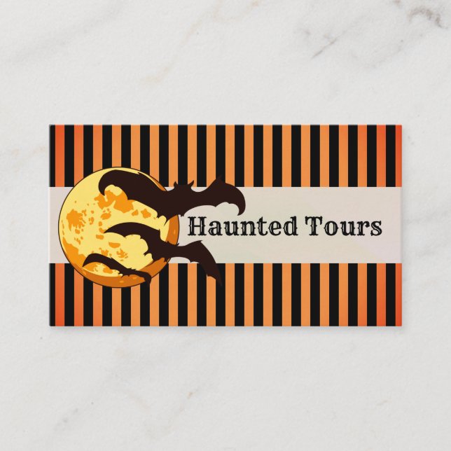 Personalise Halloween Haunted Tours Orange Black Business Card (Front)