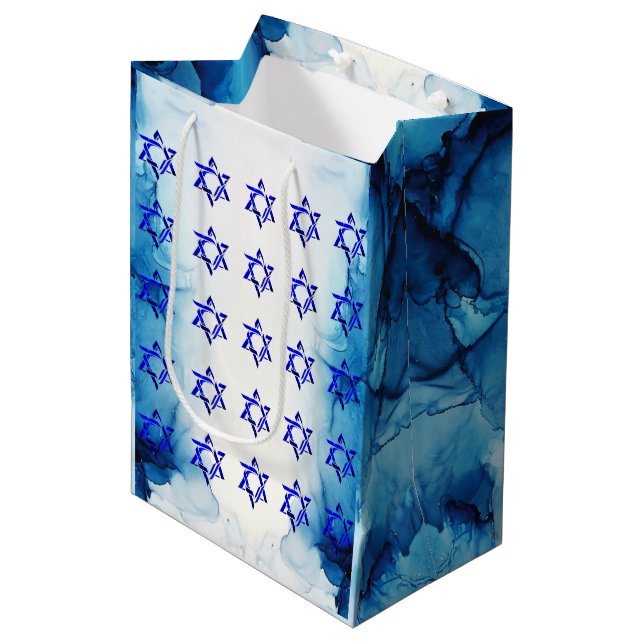 Personalise HANUKKAH HEBREW STARS Gift Bag (Front Angled)