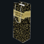 Personalise:  Happy 60th Birthday Gold/Black (W) Wine Gift Bag<br><div class="desc">Easily personalise the gold tag and "Happy 60th Birthday" with the supplied text template. This design is a gold and black random pattern background of the number sixty (60) repeated in varied sizes and angles in an all-over collage print. There is a gold band and a tag with a text...</div>