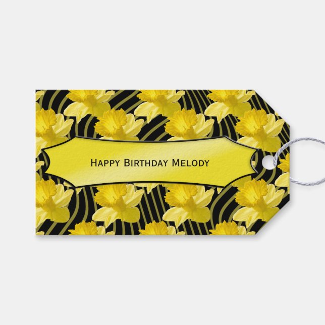Personalise:  "Happy Birthday" Daffodils Gift Tag (Front (Horizontal))