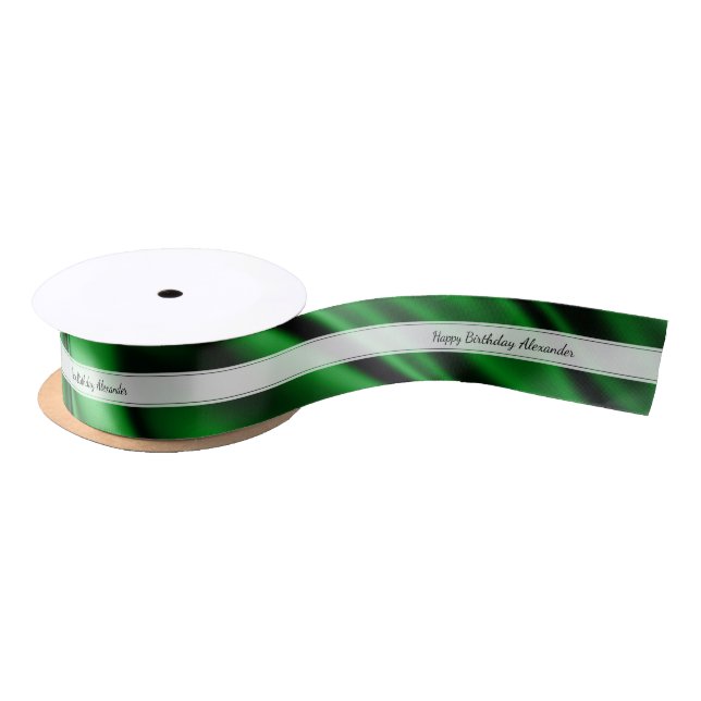 Personalise "Happy Birthday" Faux Green Satin Satin Ribbon (Spool)