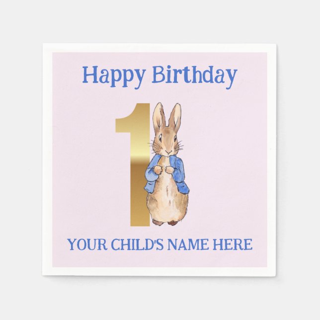 Personalise Happy birthday Name Peter the Rabbit Napkin (Front)