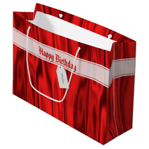 Personalise "Happy Birthday" on Faux Red Satin Large Gift Bag