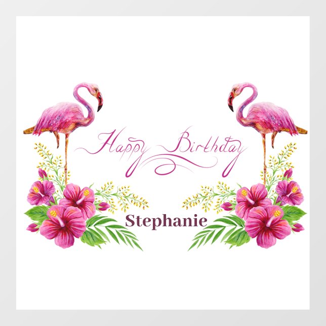 Personalise Happy Birthday Pink Flamingos Flowers (Sheet)