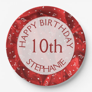 Personalise: "Happy Birthday" Red Textured Paper Plate