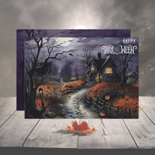 Personalise Happy Halloween Haunted House Holiday Card