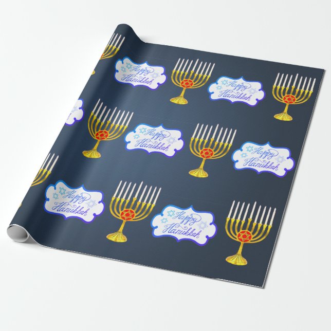 Personalise HAPPY HANUKKAH * Blue * Wrapping Paper (Unrolled)