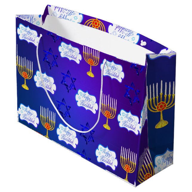 Personalise HAPPY HANUKKAH Menorah Gift Bag (Back Angled)