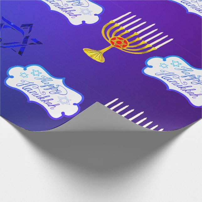 Personalise HAPPY HANUKKAH Menorah Wrapping Paper (Corner)
