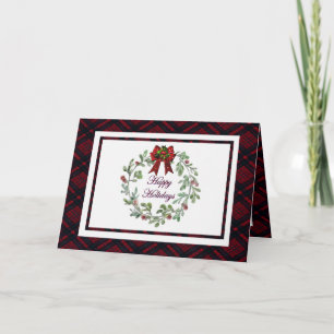 Personalise Happy Holidays Red Plaid  Card