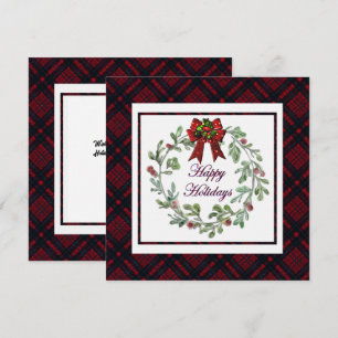 Personalise Happy Holidays Red Plaid Holiday Card