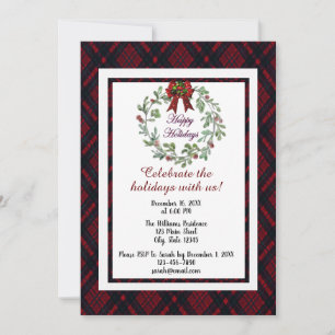 Personalise Happy Holidays Red Plaid Invitation