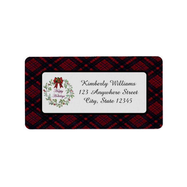 Personalise Happy Holidays Red Plaid Label (Front)