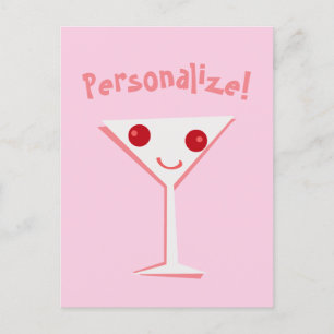 Personalise Happy Martini Pink Postcard