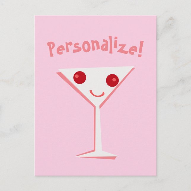 Personalise Happy Martini Pink Postcard (Front)