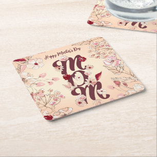 Personalise Happy Mother's Day Mum Square Paper Coaster