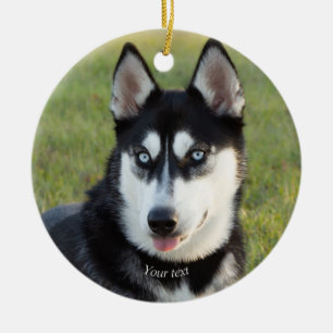 Personalise Happy playful Siberian Husky puppy Ceramic Ornament