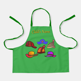 Personalise Hat Collection Kids Green Craft Apron