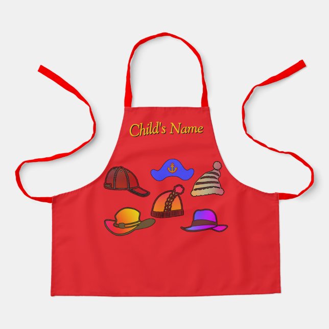 Personalise Hat Collection Kids Red Craft   Apron (Front)