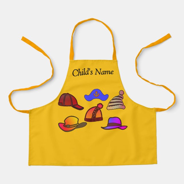 Personalise Hat Collection Kids Yellow Craft  Apron (Front)