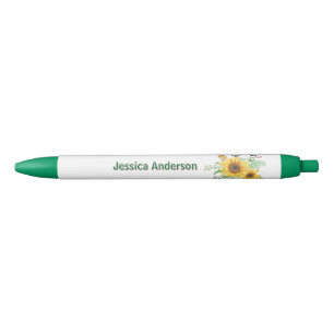 Personalise Hello The Spring Sunflower  Black Ink Pen