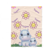 Personalise Hippo Baby Blanket Design With Flower 