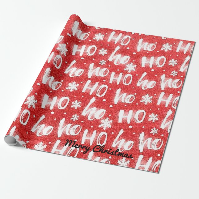 Personalise HO HO HO Christmas Wrapping Paper Gift (Unrolled)