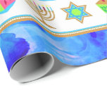 Personalise Holiday HANUKKAH Blue Wrapping Paper<br><div class="desc">HAPPY HANUKKAH Holiday style Wrapping Paper with Chanukah symbols: Menorah, Dreidel, Magen David and gold "Happy Hanukkah" text. PERSONALIZED CUSTOM Gift Wrap! Holiday Wrapping Paper perfect to festive during the season. . Unique Hanukkah wrapping paper for your gifts! Could be personalised with your text, your favourite picture or memory. Put...</div>