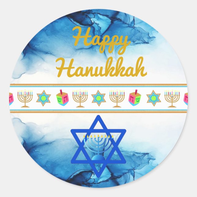 Personalise Holiday HAPPY HANUKKAH Gift Stickers (Front)