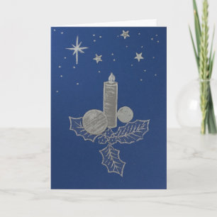 Personalise Holly twig, candle, ornaments, stars Holiday Card