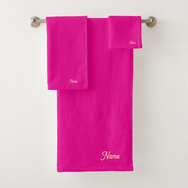 Personalise Hot Pink  Gift Personal      Bath Towel Set (Insitu)