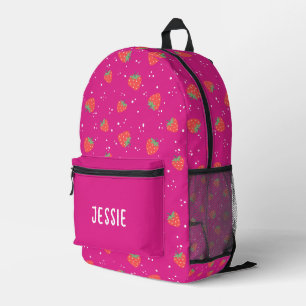 Personalise Hot Pink Strawberry Name Girl  Printed Backpack