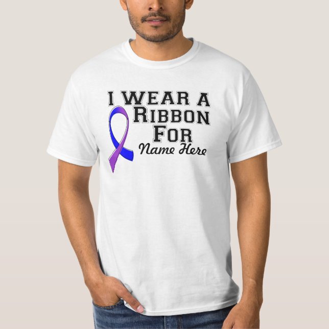 Personalise I Wear a Blue and Purple Ribbon T-Shirt (Front)