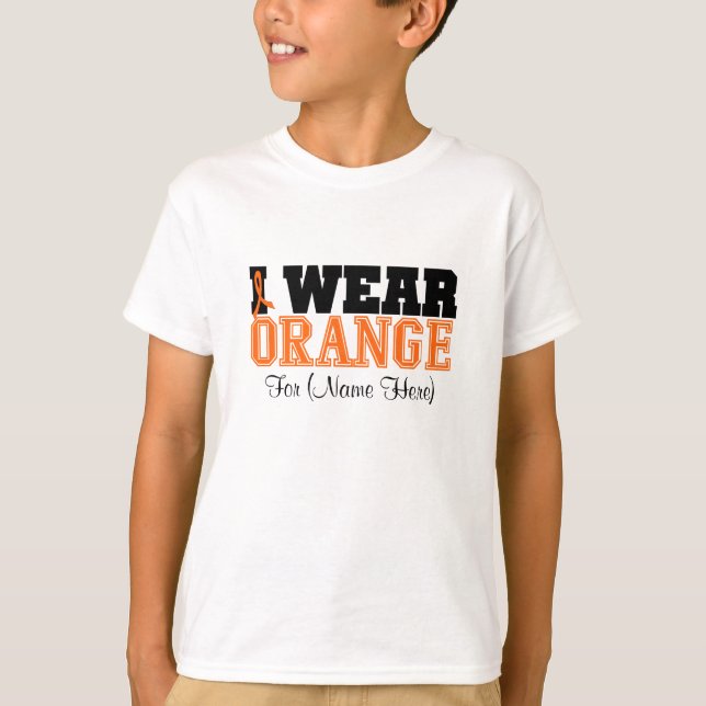 Personalise I Wear Orange Ribbon Leukaemia T-Shirt (Front)