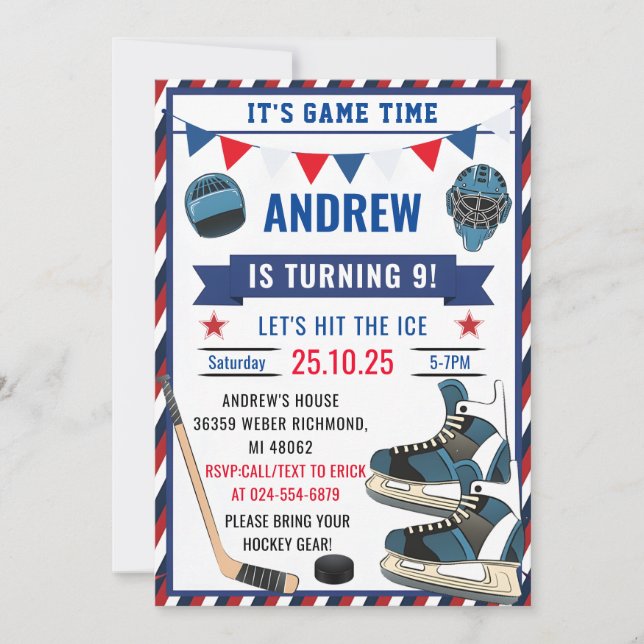 Personalise Ice Hockey Birthday Sports with Photo Invitation (Front)
