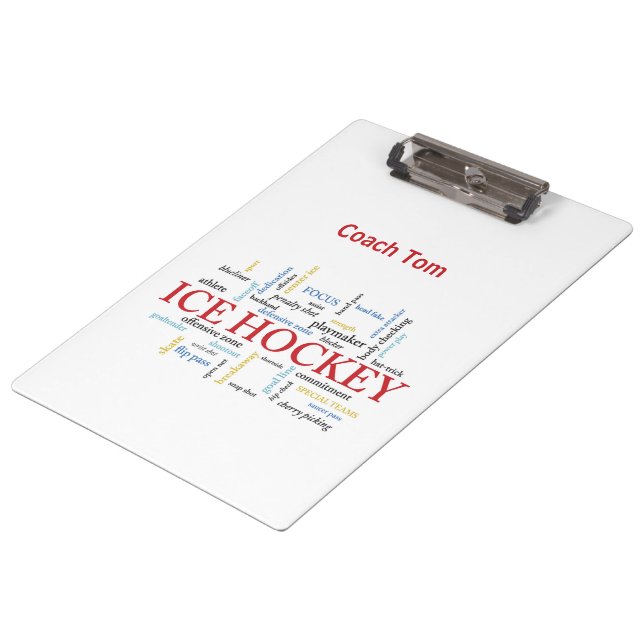 Personalise, Ice Hockey Coach Thank You in Words Clipboard (Angled)