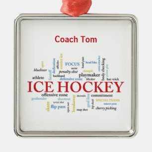 Personalise, Ice Hockey Coach Thank You in Words Metal Ornament