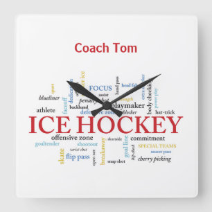 Personalise, Ice Hockey Coach Thank You in Words Square Wall Clock