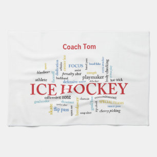 Personalise, Ice Hockey Coach Thank You in Words Tea Towel