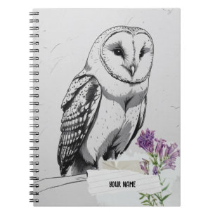PERSONALISE Illustrated Black and White Owl Bird Notebook