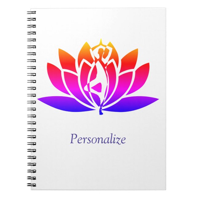 Personalise Illustrated Lotus Flower & Yoga Pose Notebook (Front)