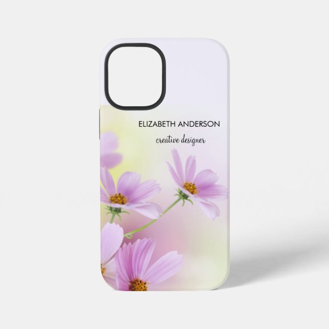 Personalise Image & Pink Flower Watercolor iPhone Case (Back)
