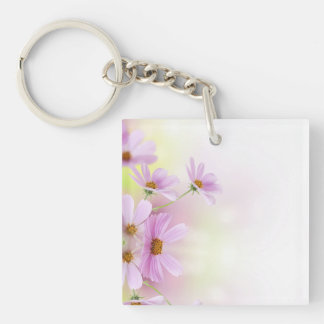 Personalise Image & Pink Flower Watercolor Key Ring