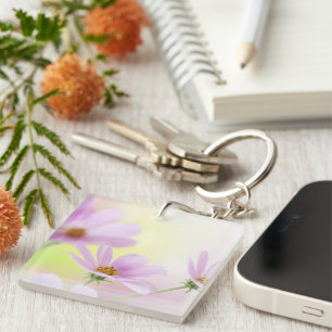 Personalise Image & Pink Flower Watercolor Key Ring
