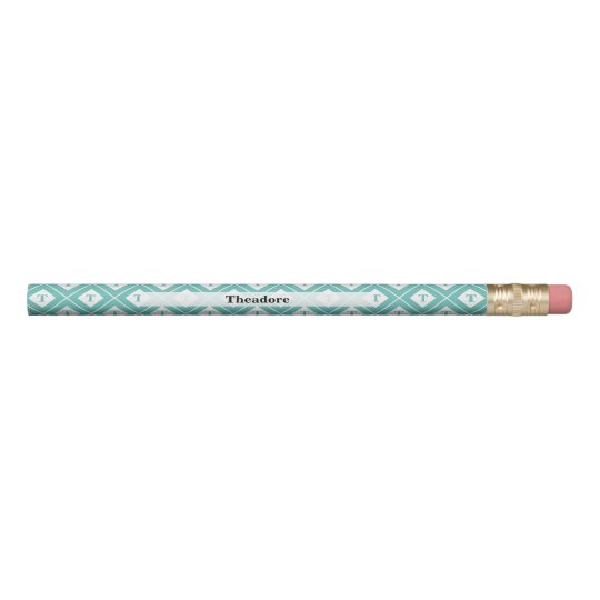 Personalise: Initial Teal/White Geometric Blocks Pencil