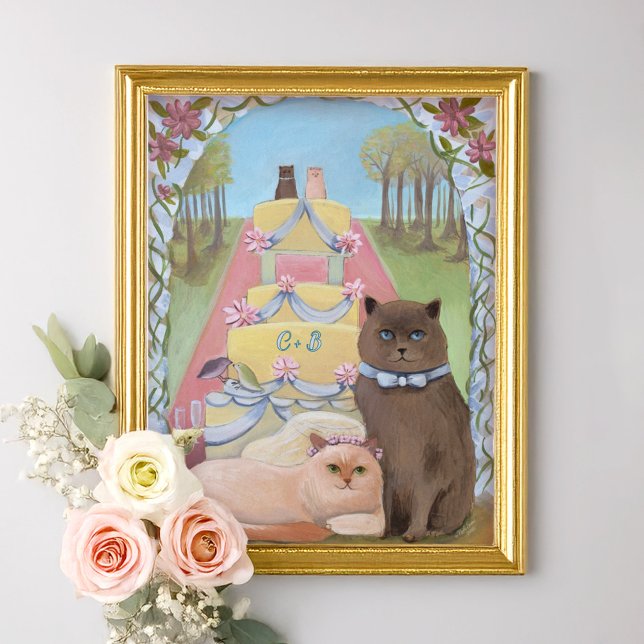 Personalise Initials Wedding Cats Art Print (Creator Uploaded)