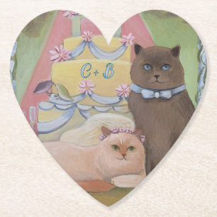 Personalise Initials Wedding Cats Paper Coaster