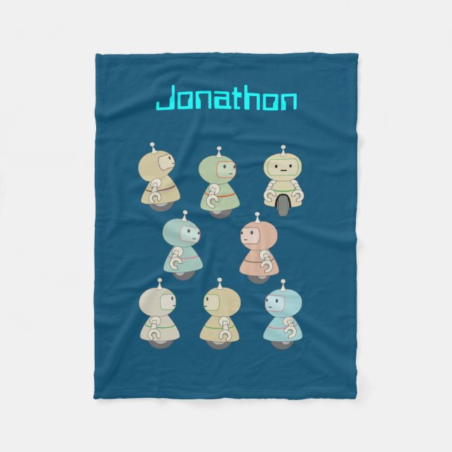 Personalise it - Cute Robot Illustration Fleece Blanket (Front)